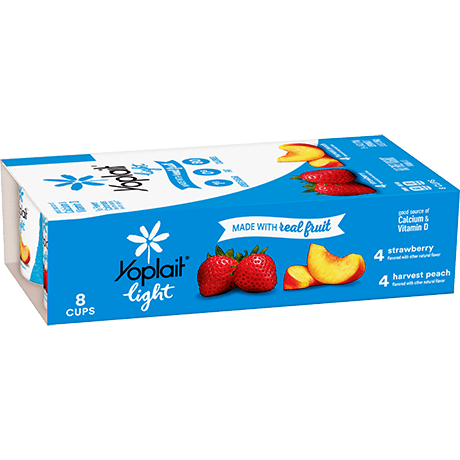 Yoplait Light 8 Count Strawberry & Harvest Peach, front of product.