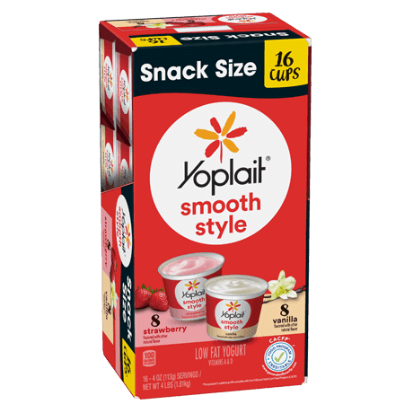 Yoplait Original Snack Size Smooth Style Strawberry & Vanilla, front of product.