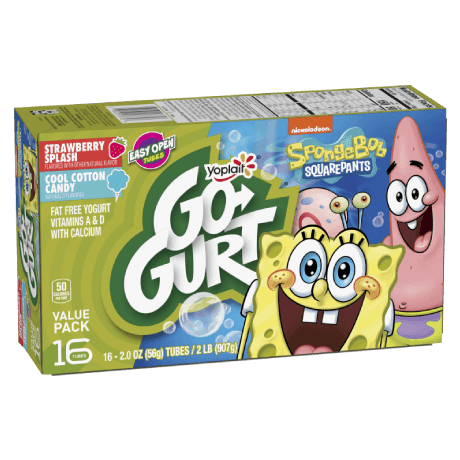 Yoplait Go-GURT 16 count Strawberry and Cool Count Cotton Candy Yogurt Tubes, front of product.