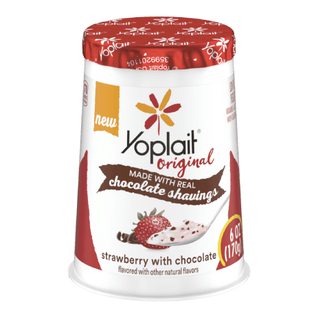 Original Strawberry with Chocolate Shavings Yogurt, front of product.