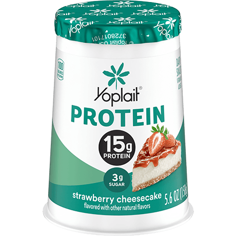 Yoplait protein strawberry cheesecake yogurt single serve, front of package