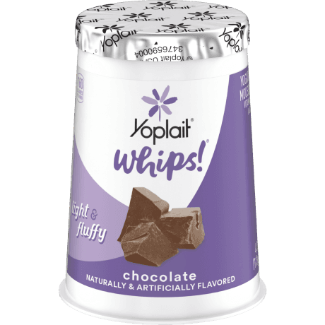 Yoplait whips chocolate, front of package.