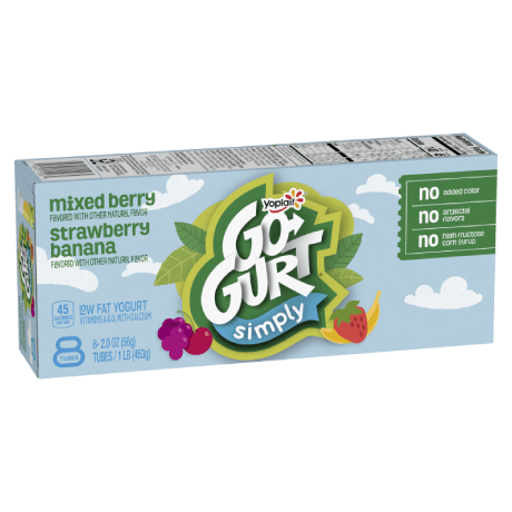 Yoplait Go-GURT 8 Count Simply Mixed Berry & Strawberry Banana Yogurt, front of product.