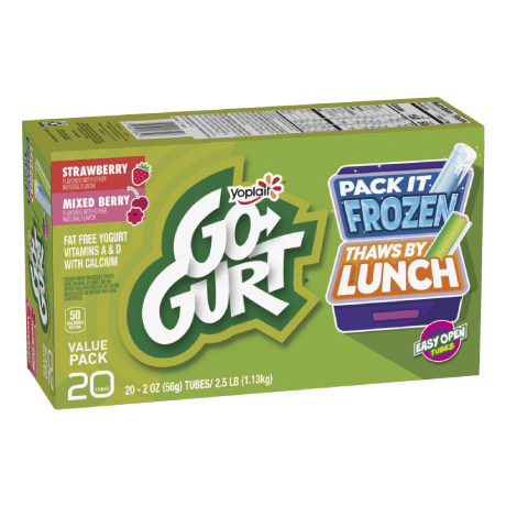 Go-GURT strawberry and mixed berry 20 count, front of package